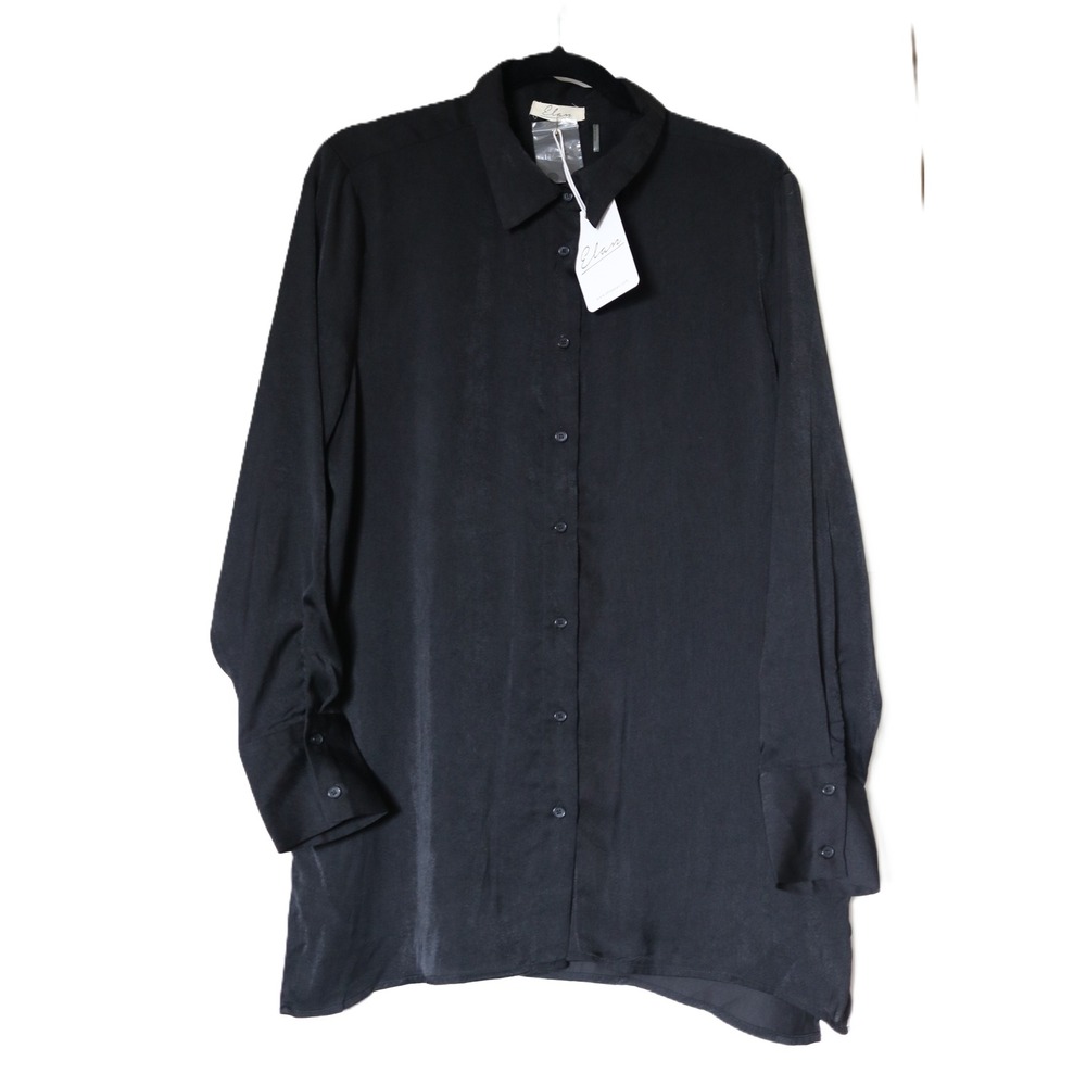 Elan Black Long Sleeve Button Down Tunic Shirt Blouse Womens M